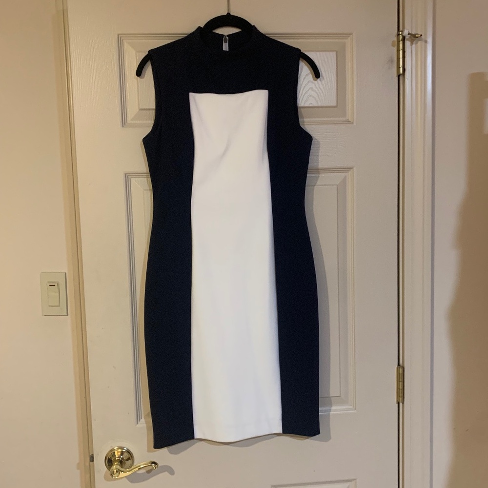 Calvin Klein Navy Blue/Ivory Sleeveless Lined Dress sz 6